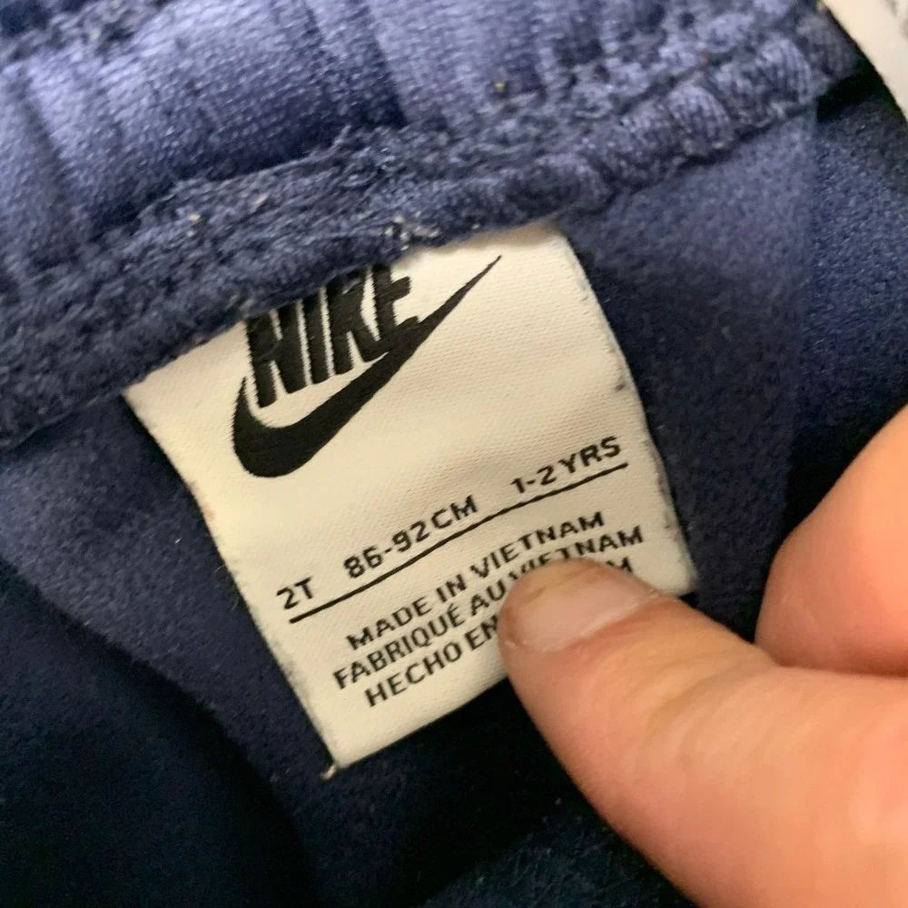 Nike Sweatpants Boys 2T Blue Fleece Lined Elastic Waist Swoosh Logo Tapered Leg
